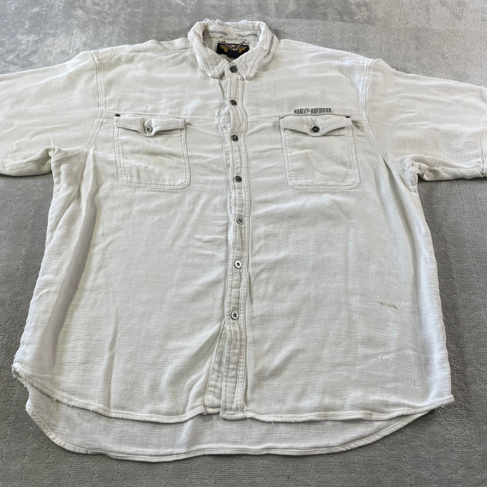 Harley Davidson Shirt Mens XXXL White Waffle Knit Button Short Sleeve Riding